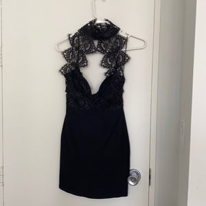 Black mini halters neck dress